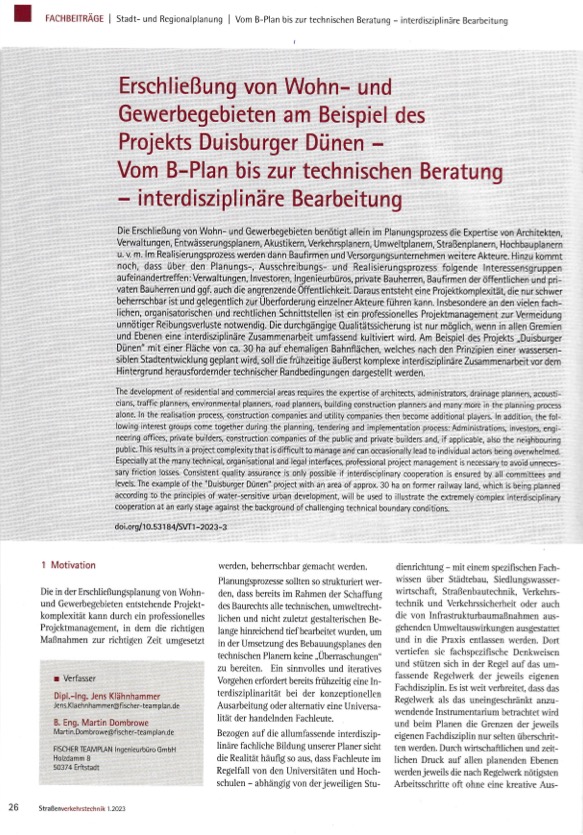 Erschließung von Wohn- und Gewerbegebieten am Beispiel des Projekts Duisburger Dünen