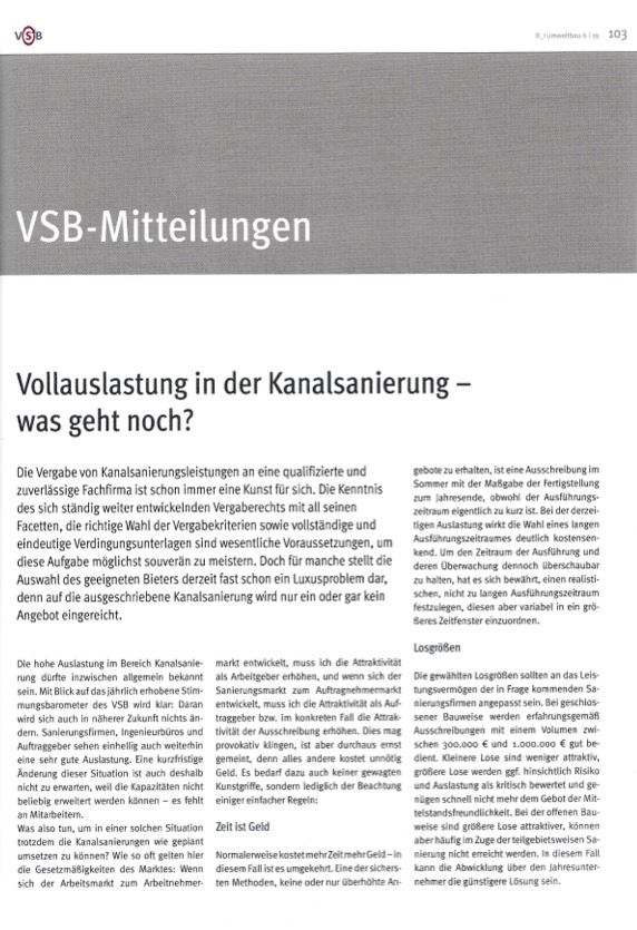 Vollauslastung in der Kanalsanierung - Was geht noch?